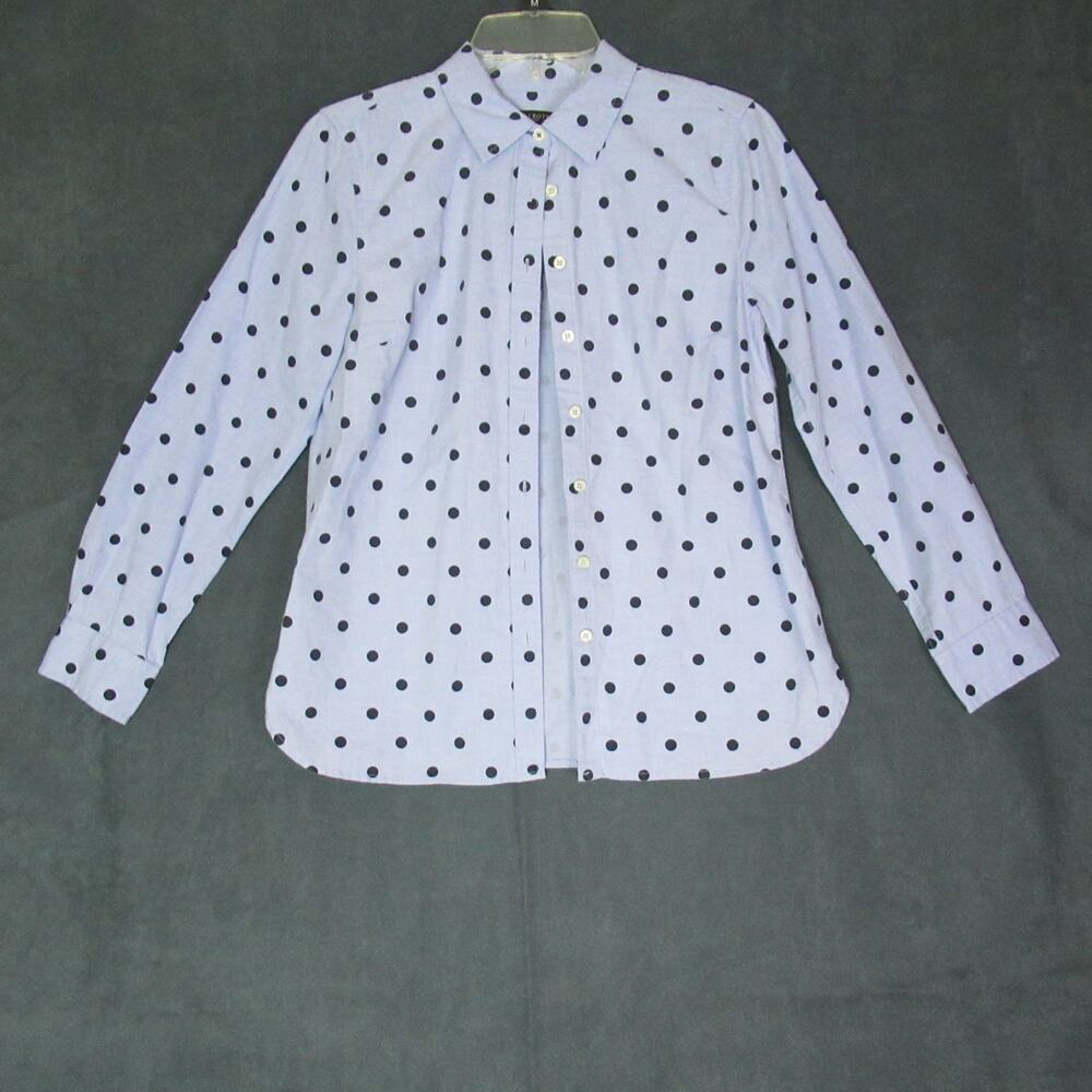 Talbots Top Womens SP Blue Polka Dot Button Shirt Coastal Work Preppy Rich Girl